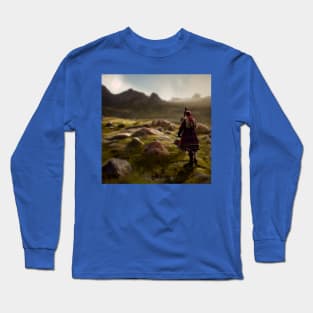 Scottish Highlander in Clan Tartan Long Sleeve T-Shirt